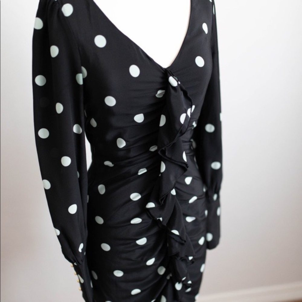 XS Zimmermann Long Sleeve Black Polka Dot Mini Dress Crepe de Chine 0